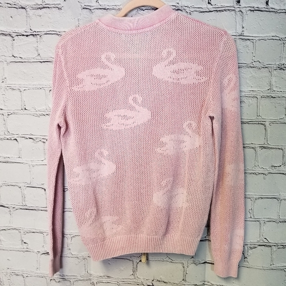 Piece of Blue Scandi Cottagecore pink swan Bomber sweater Danish Denmark - Picture 4 of 15